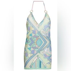 OCEANUS Abstract Multi Lynda set,
 Halter neck Louise Mesh Sequin Mini Dress